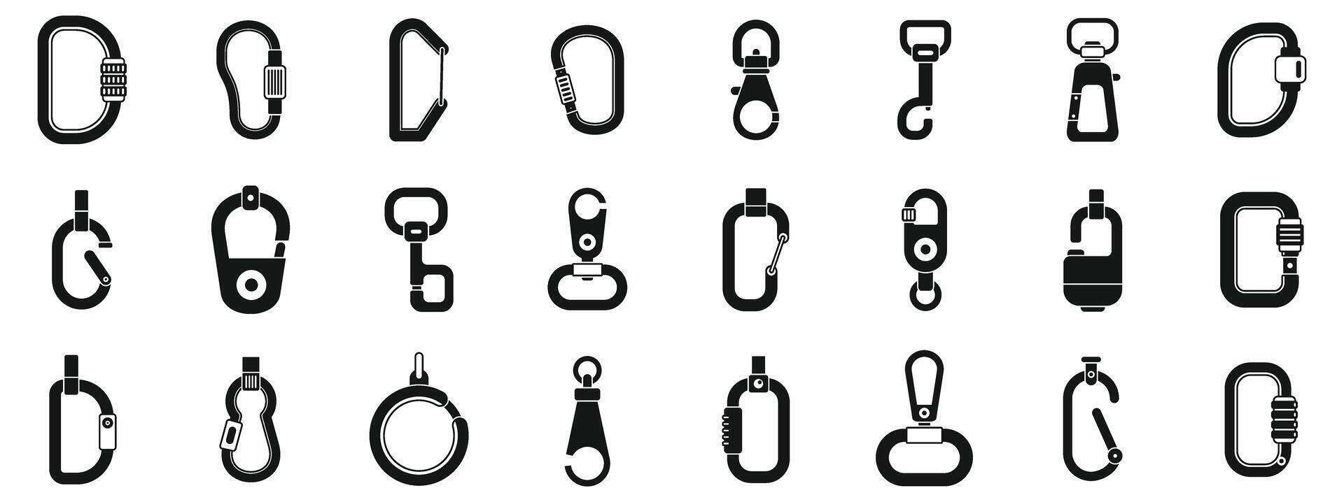 Carbine icons set simple vector. Clip hook climber vector