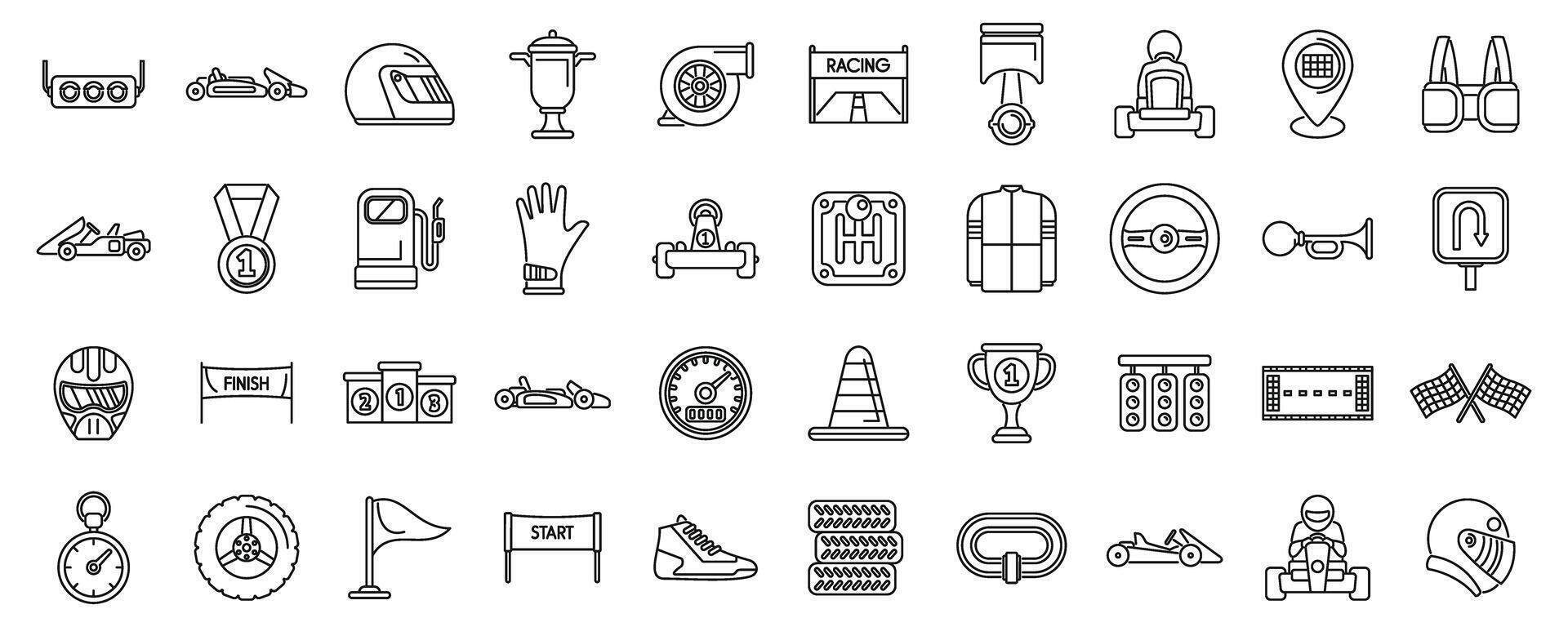 Kart racing icons set outline vector. Car sport road vector