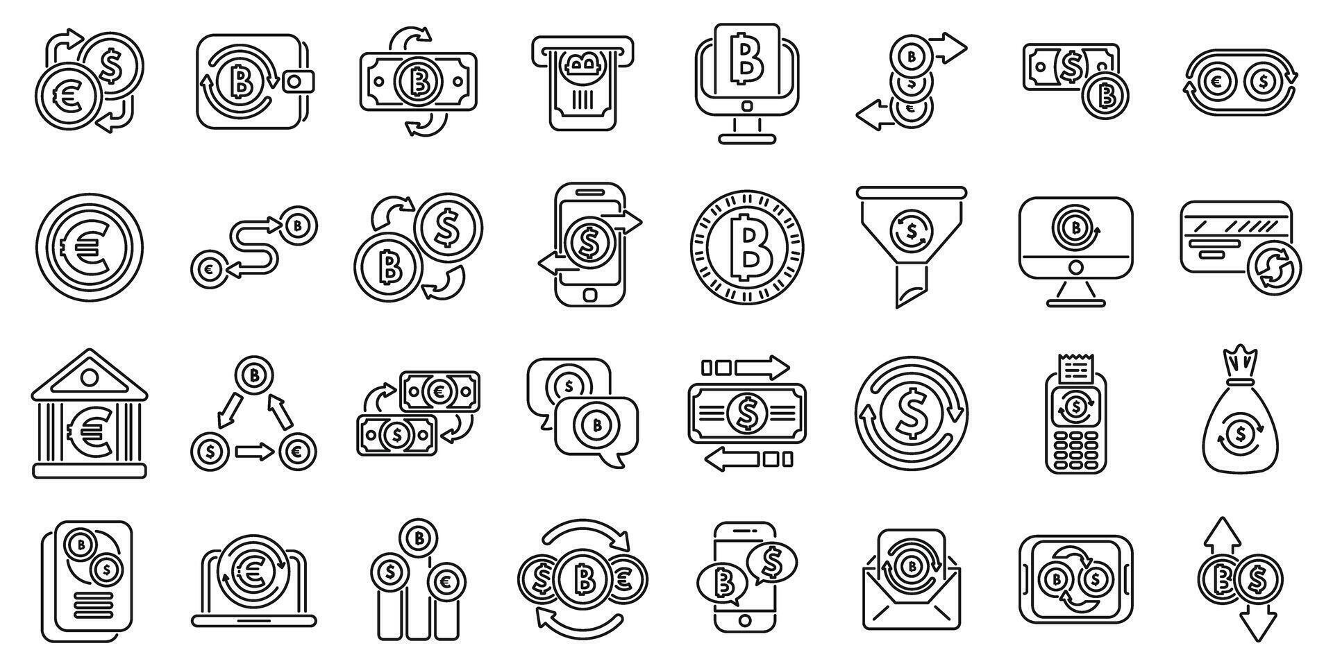 Currency conversion icons set outline vector. Exchange payment vector