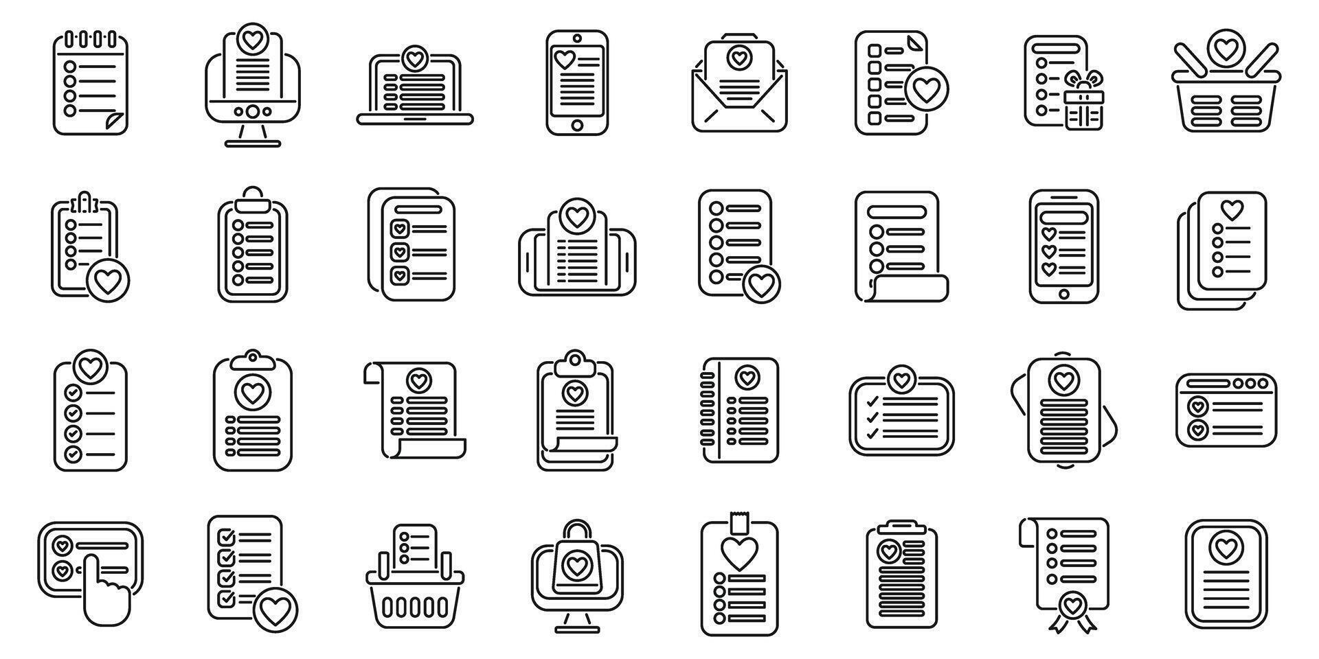 Wish list icons set outline vector. Winter post vector