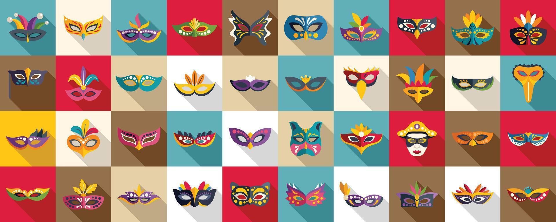 carnaval de Venecia íconos conjunto plano vector. disfraz máscara vector