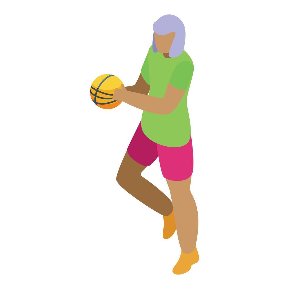 Grandma play basketball icon isometric vector. Fitness outdoor vector