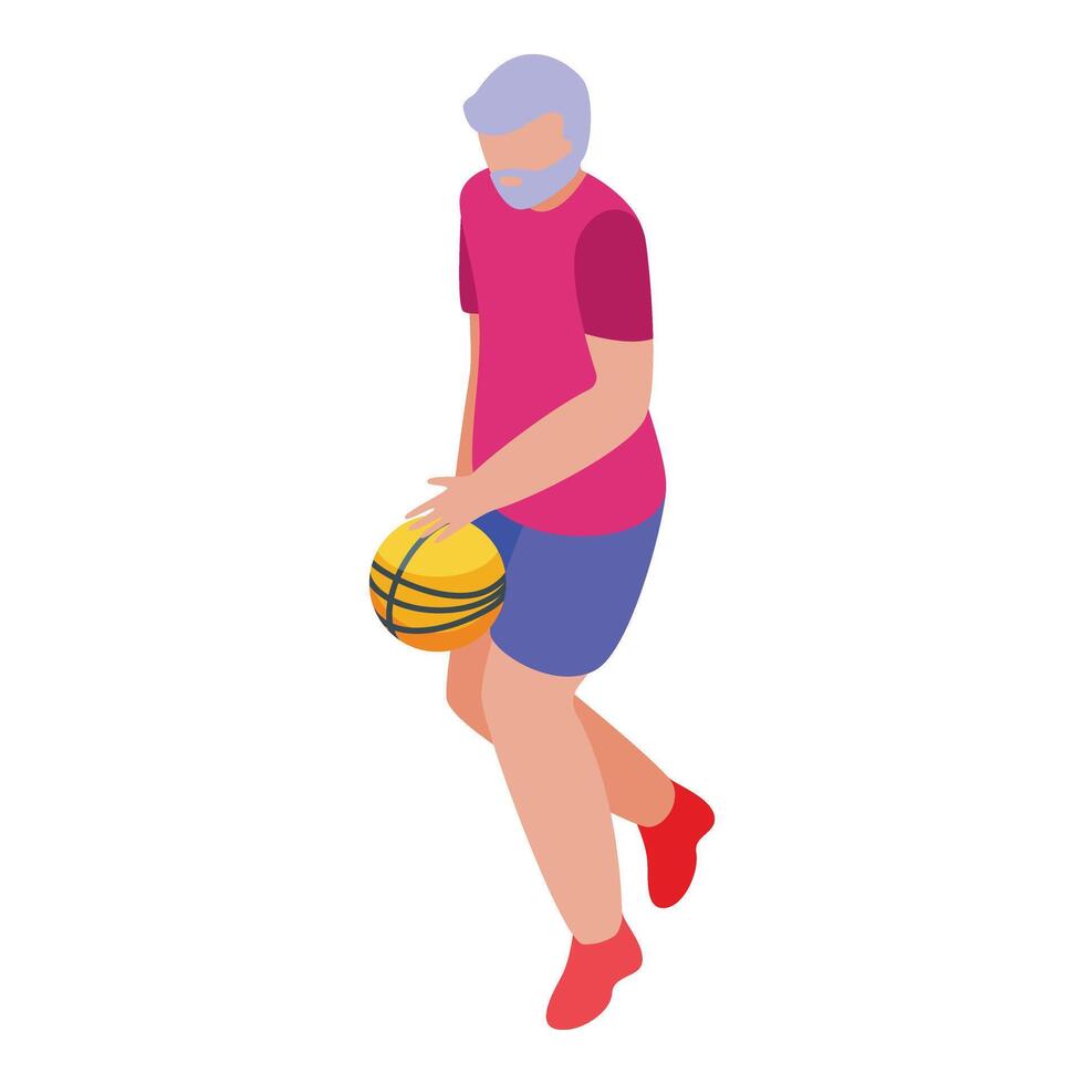 Senior bearded man play icon isometric vector. Basketball sport vector