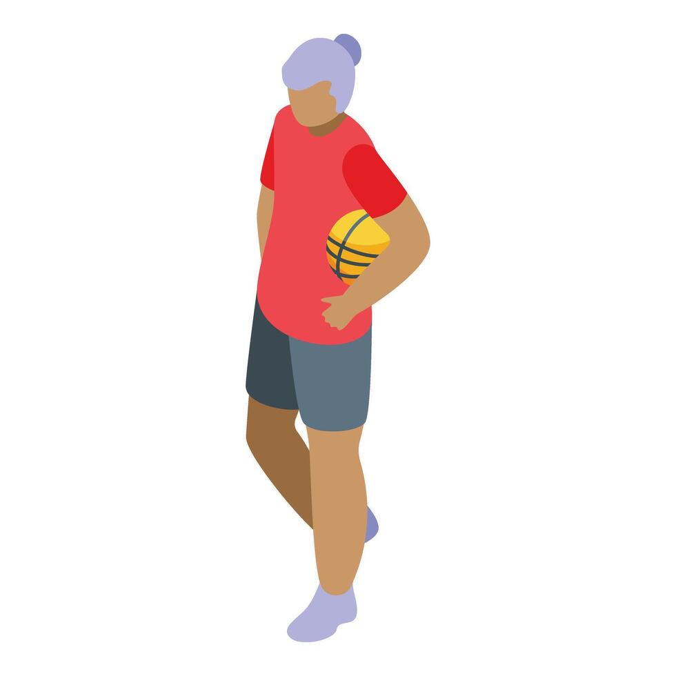 mayor hembra tomar pelota icono isométrica vector. al aire libre baloncesto vector