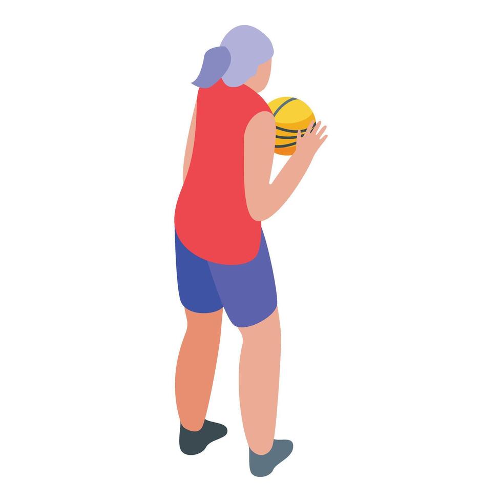 Senior woman take ball icon isometric vector. Outdoor basketball vector