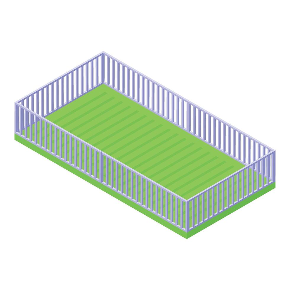 Pig farm green grass fence icon isometric vector. Feeding territory vector