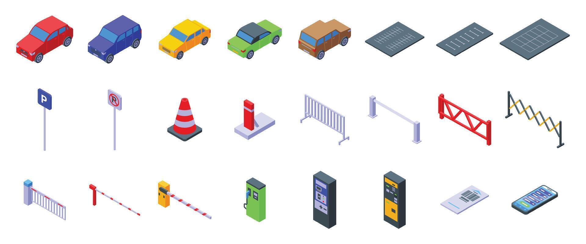 Underground parking lot icons set isometric vector. Urban garage vector