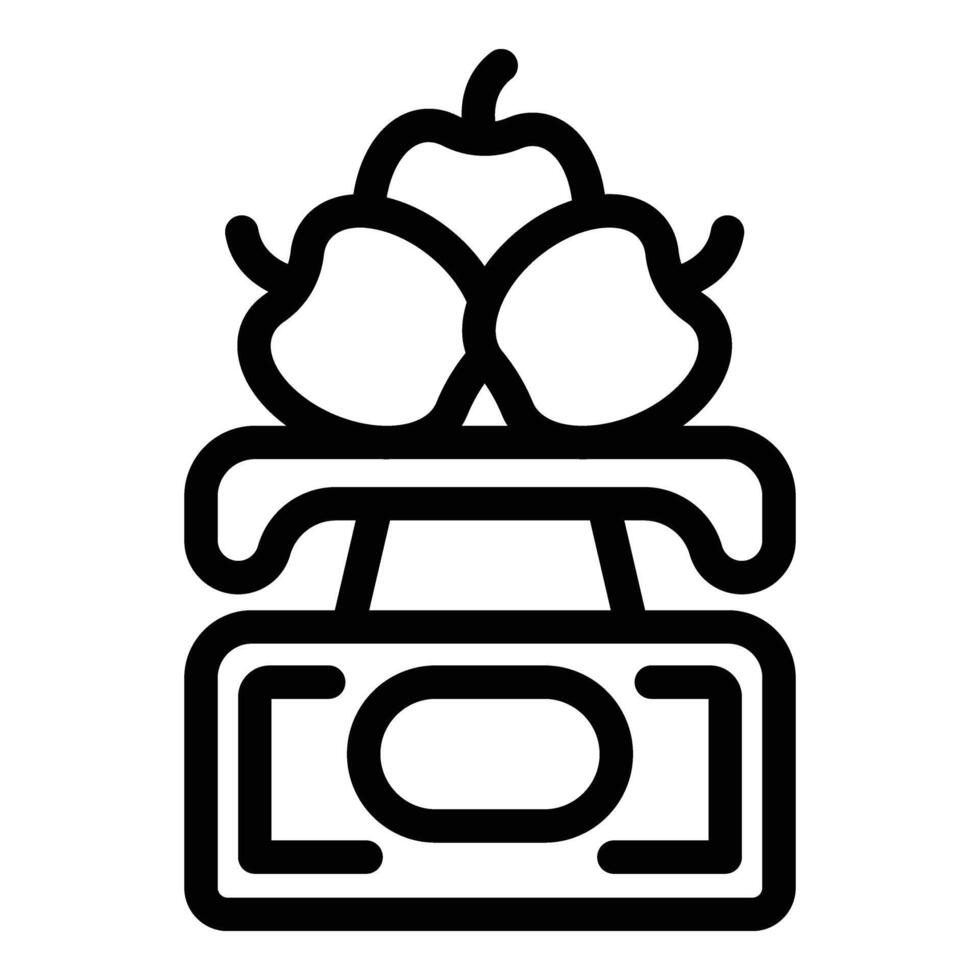 Apples on scale icon outline vector. Measure fruit weight vector