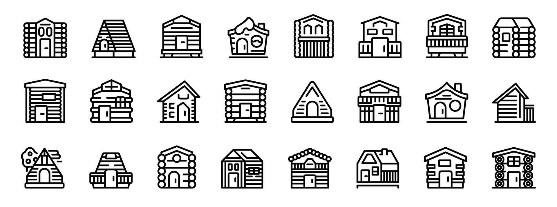 Wooden cabin icons set outline vector. Wood tree home vector