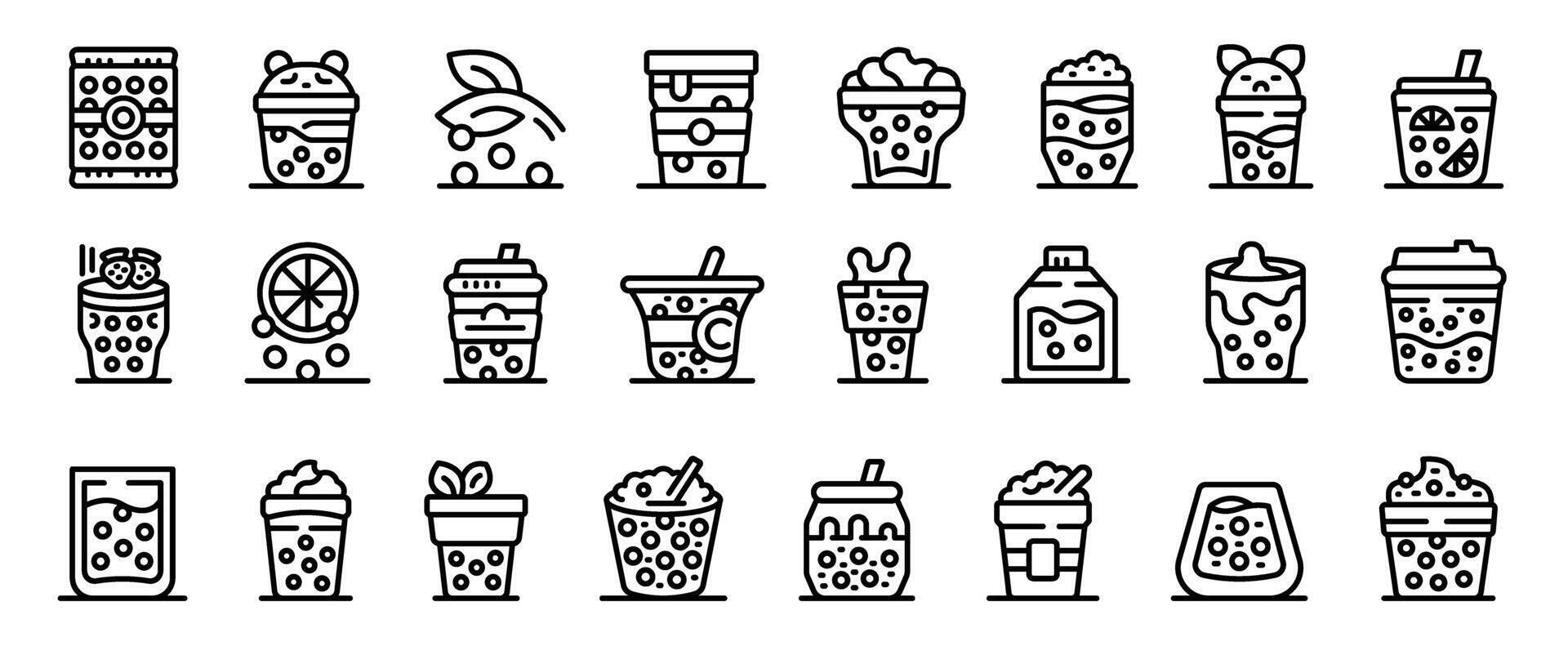 Boba icons set outline vector. Bubble cup drink vector