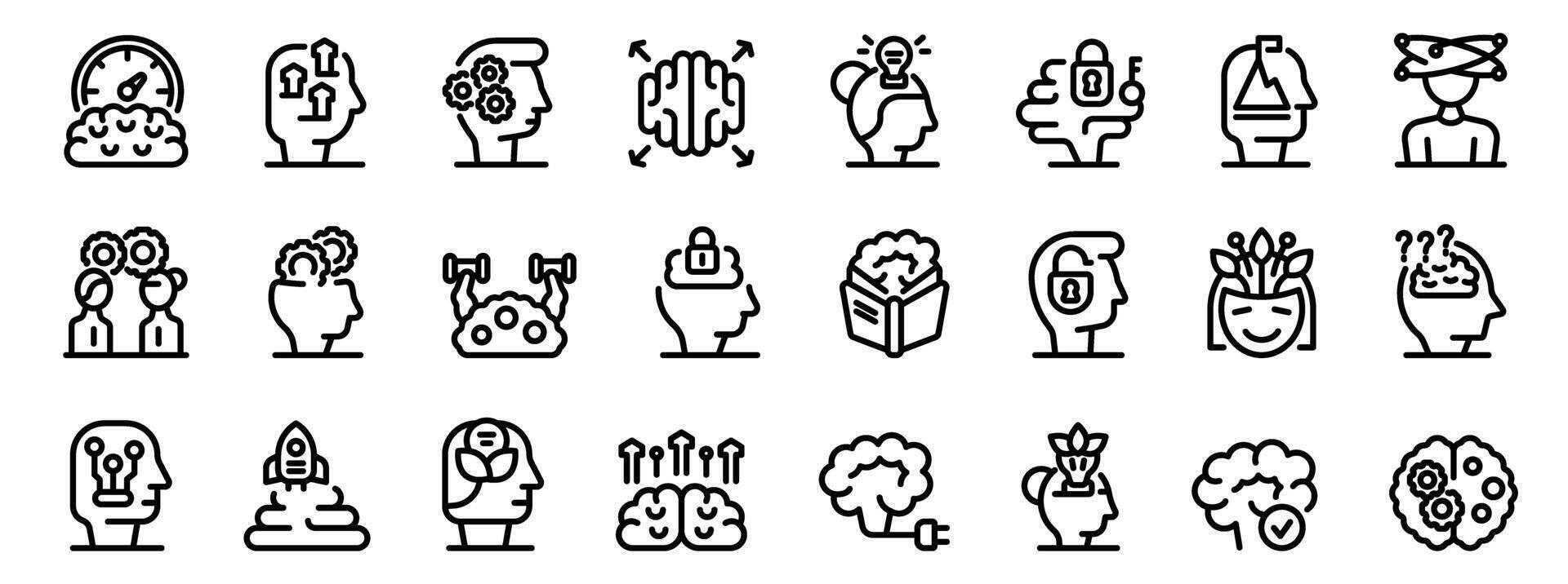 Mindset growth icons set outline vector. Thinking positive vector
