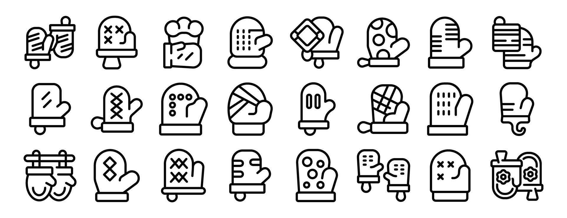Fireproof kitchen mittens icons set outline vector. Oven glove vector