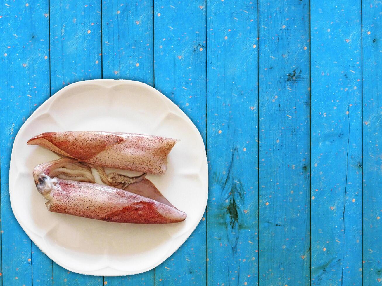 Squid On Wooden Background photo