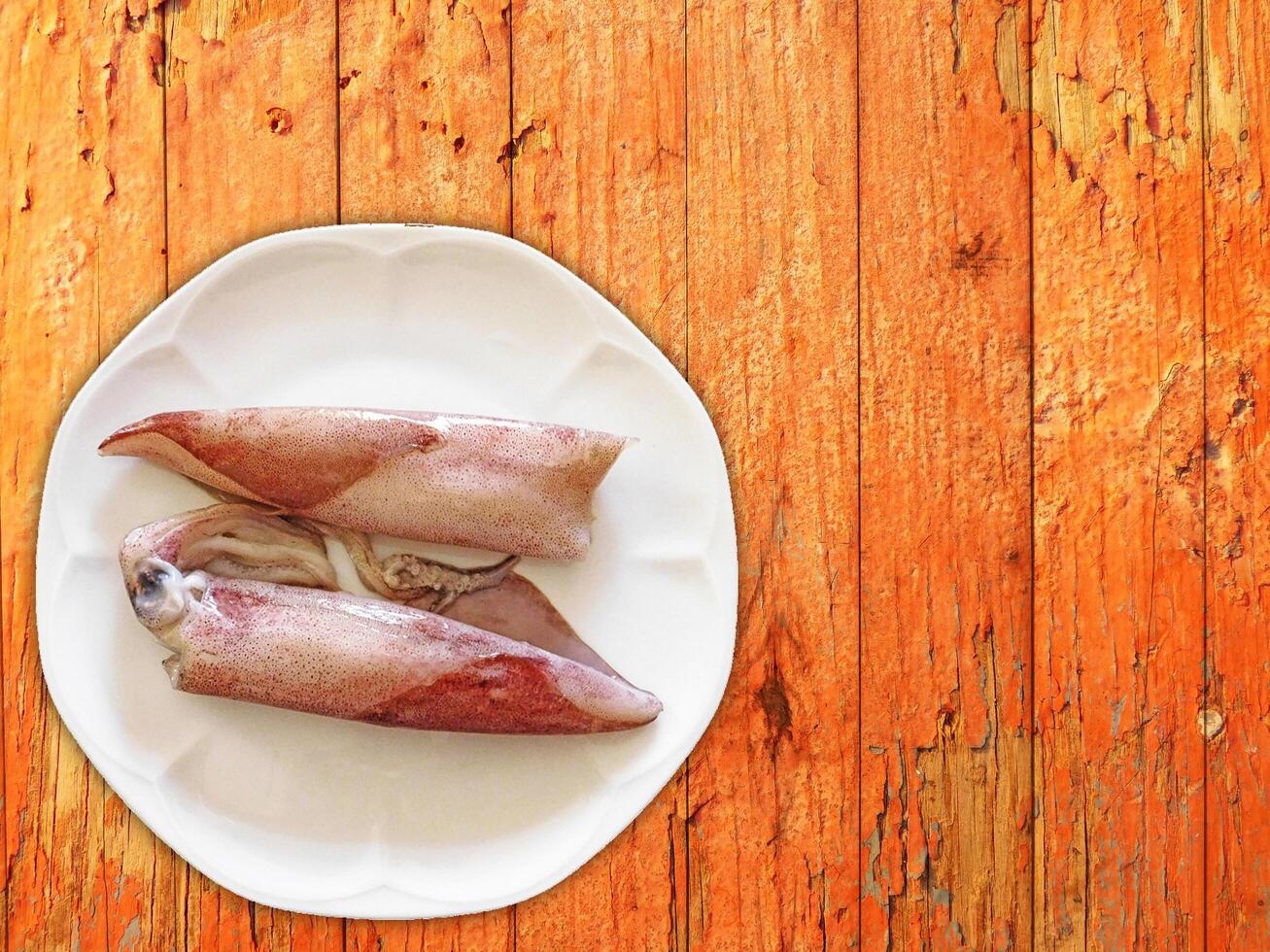 Squid On Wooden Background photo