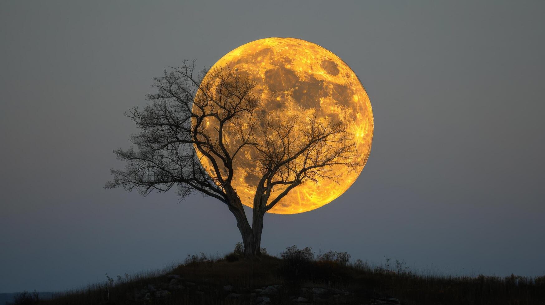 AI generated Full Moon Rising Over Tree on Hill photo