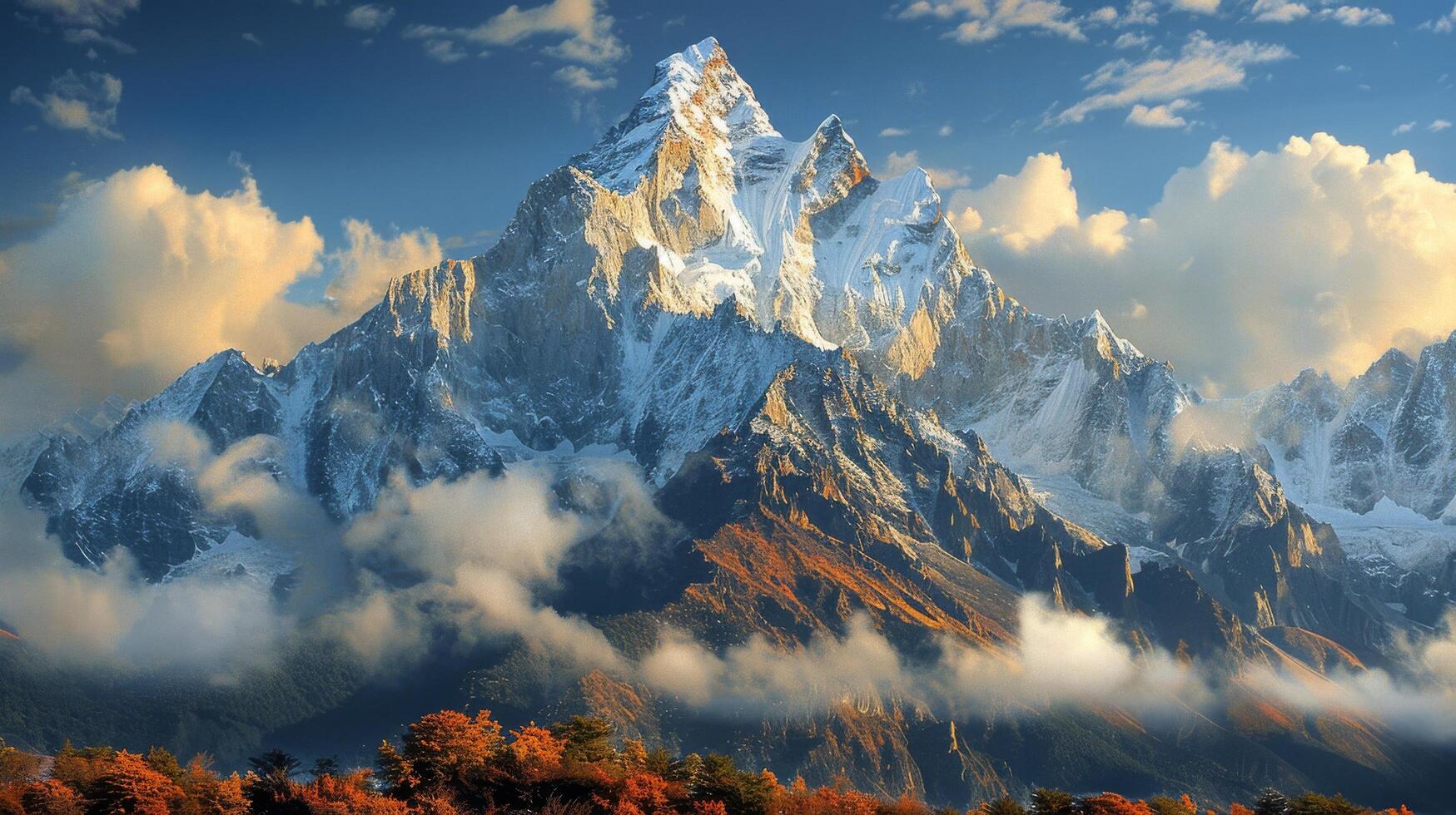 ai generado Nevado camino a lago con montaña fondo foto