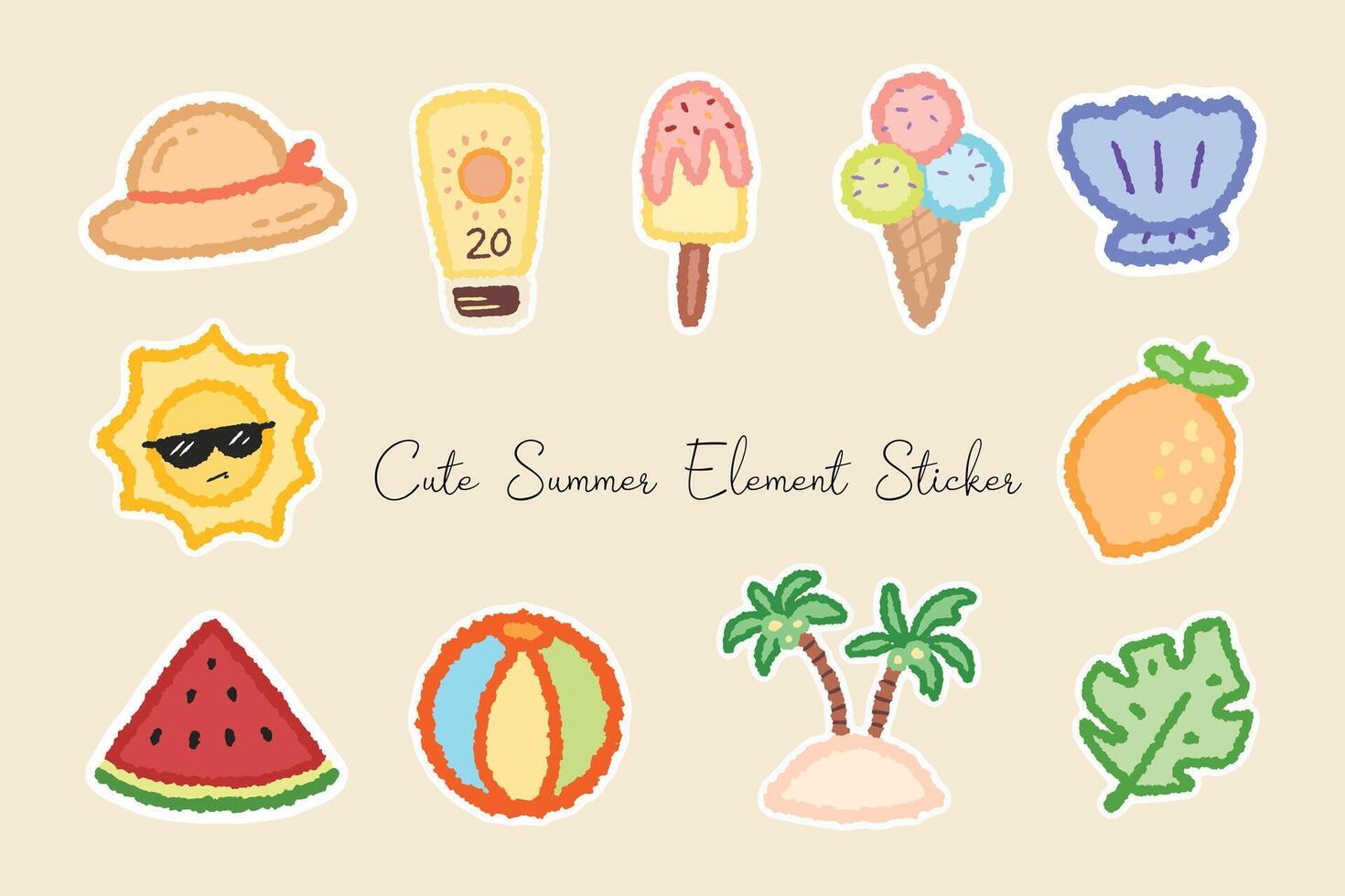 Summer Cute Crayon Doodle Element vector
