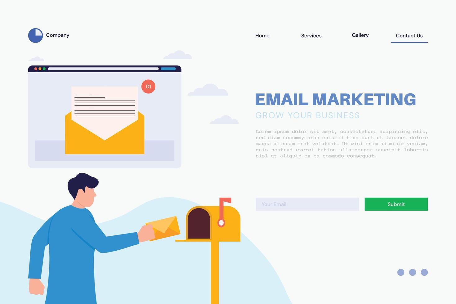 Email marketing landing page concept and Mail service delivery concept illustration vector