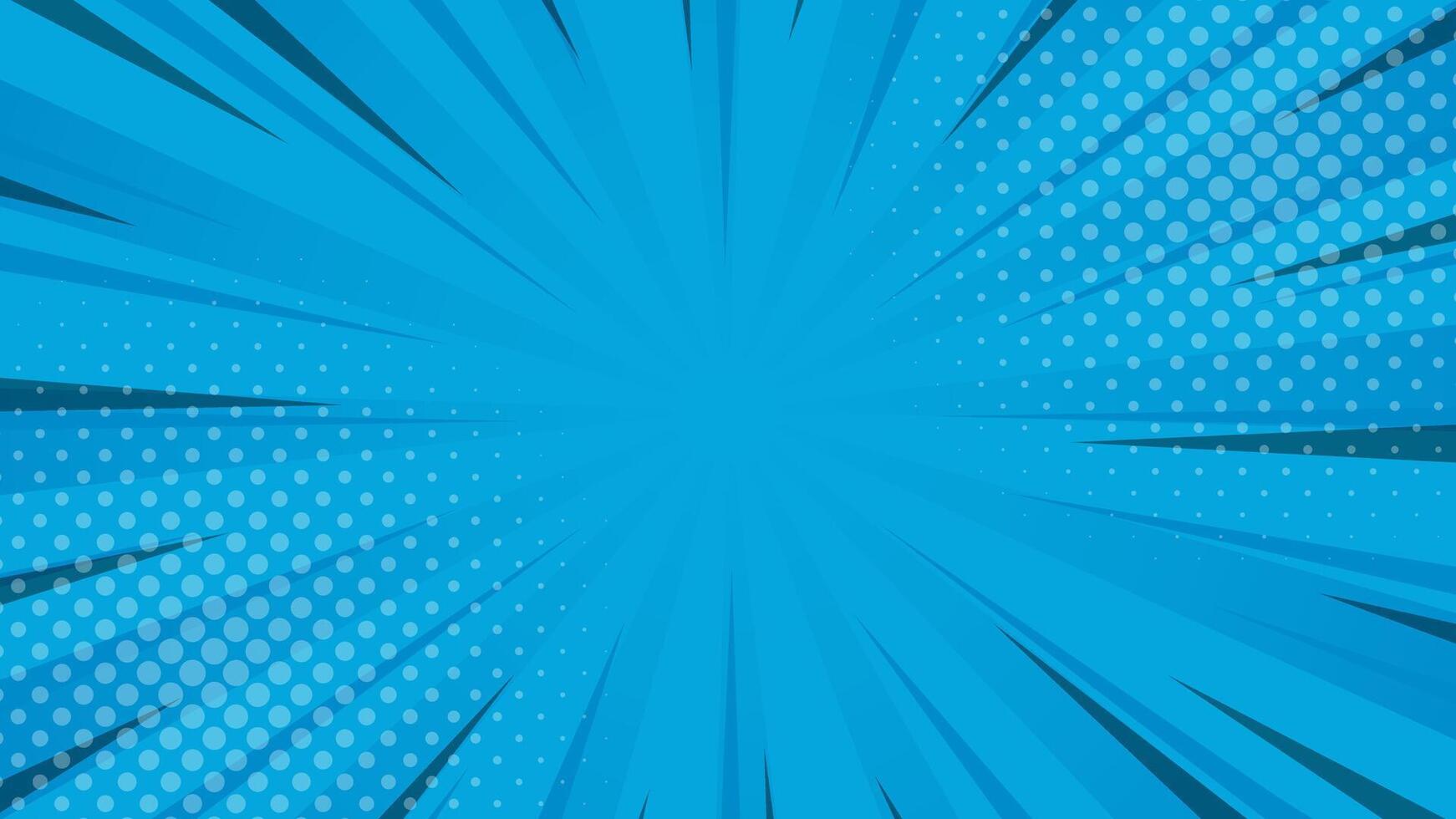 Blue pop art comic sunburst effect background with halftone. Cartoon abstract vector background. Suitable for templates, sales banners, events, ads, web, and pages