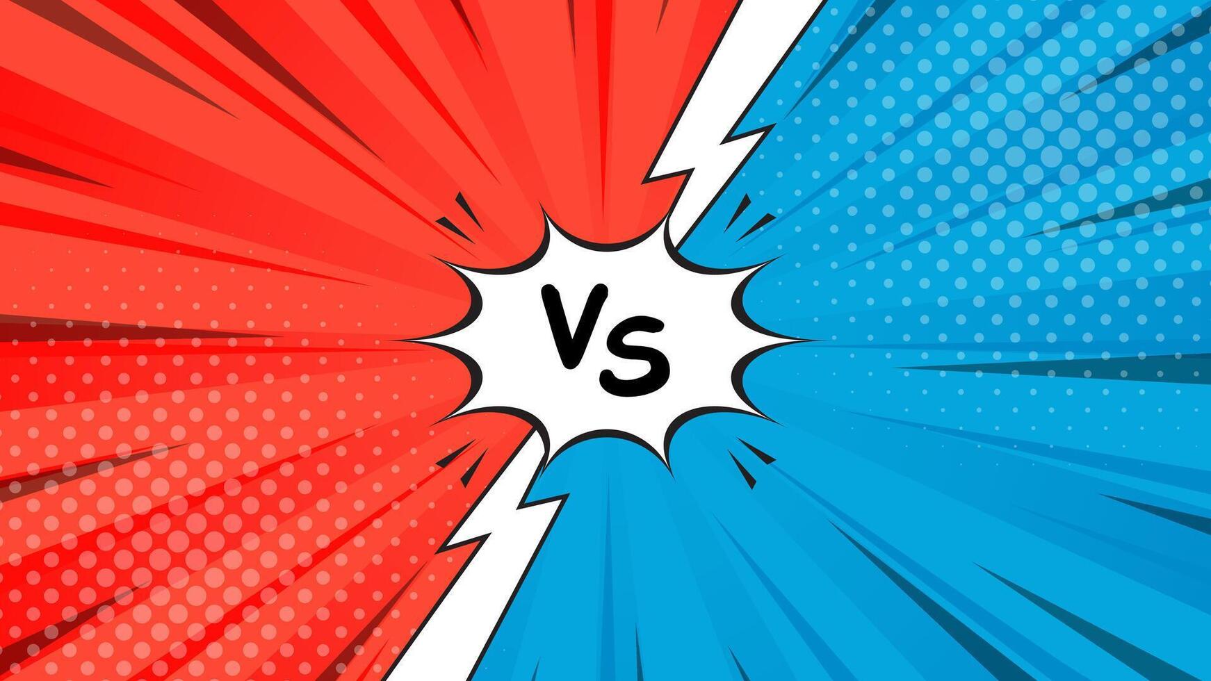 Versus VS pop art comic sunburst effect background with halftone. Blue and red cartoon background. Suitable for templates, banners, events, ads, battles, contests, web, and pages vector