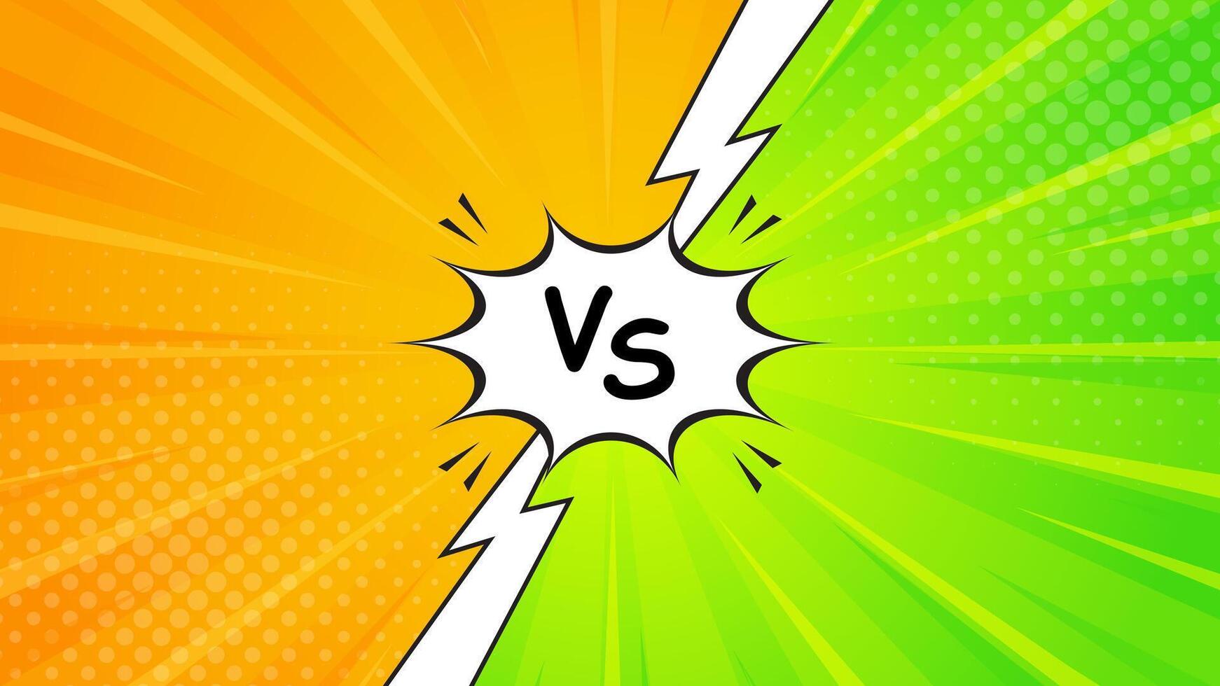 Versus VS pop art comic sunburst effect background with halftone. Bright orange and green abstract background. Suitable for templates, sales banners, events, ads, web, and pages vector