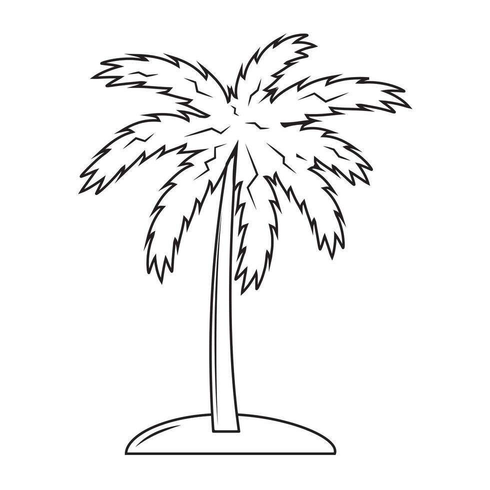 tropical palma árboles, negro siluetas y contorno contornos aislado en blanco antecedentes. vector