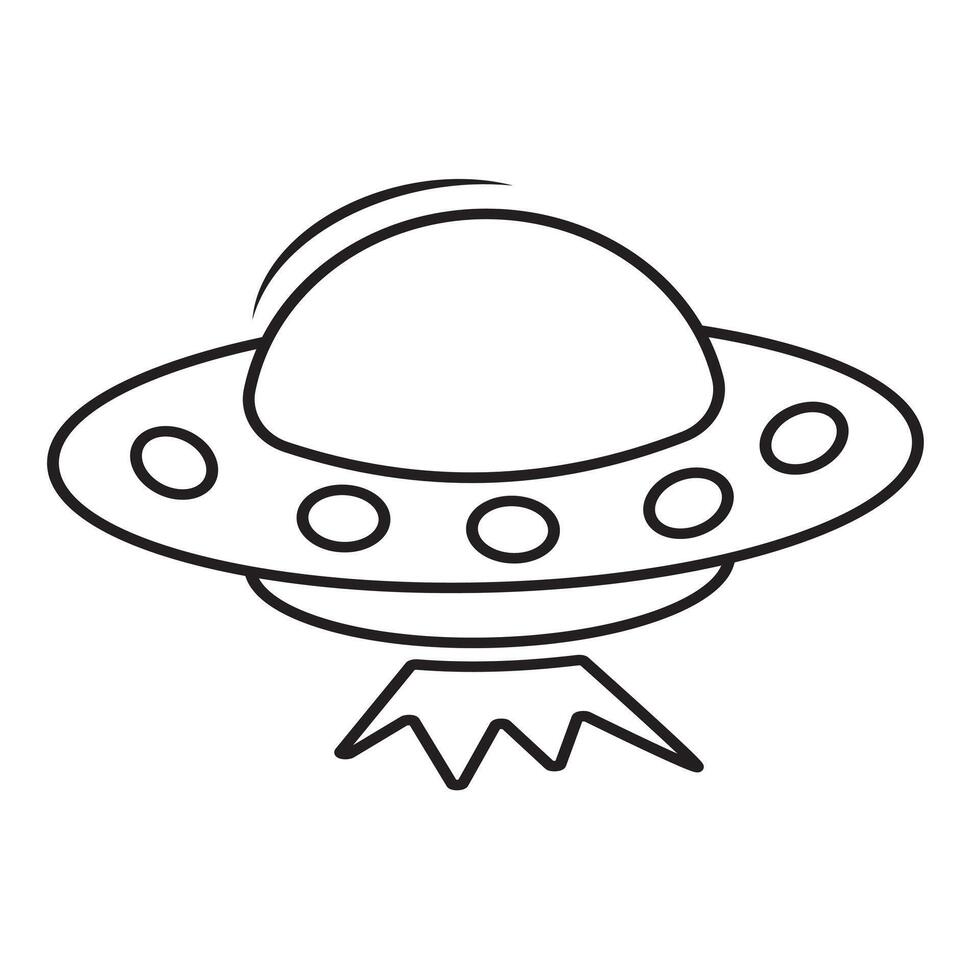 Space transport UFO black outline. World UFO Day, doodle-style vector illustration, coloring book.