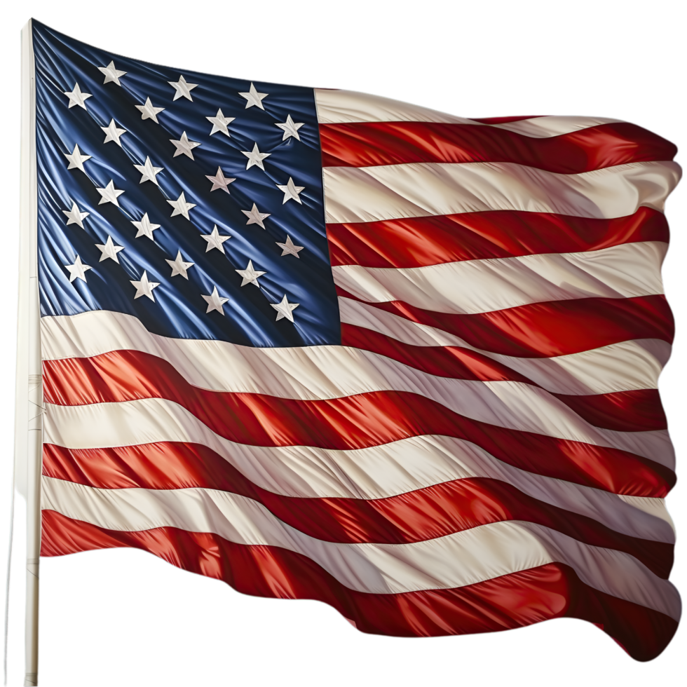 AI generated american flag waving on a transparent background png