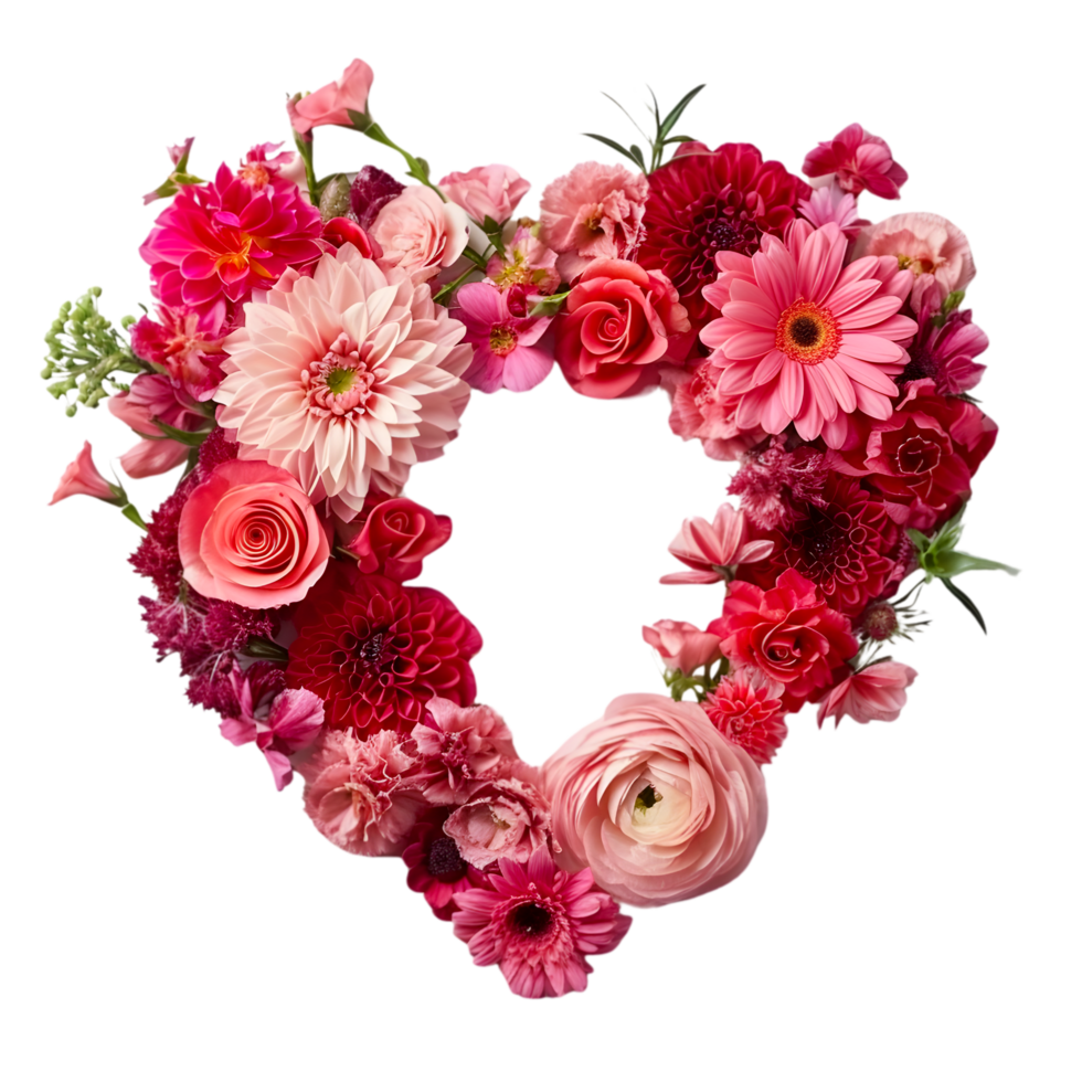 AI generated heart shaped flowers on transparent background png