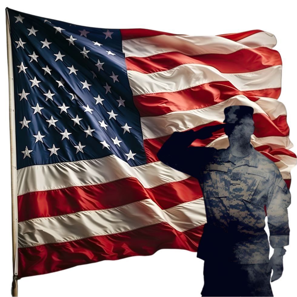 AI generated military soldier saluting american flag png