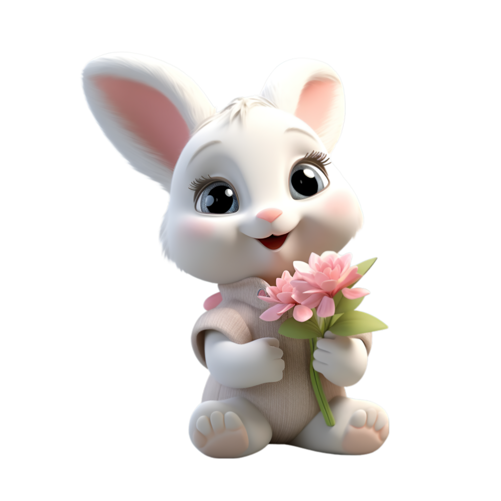 AI generated a cute bunny holding a bouquet of flowers png