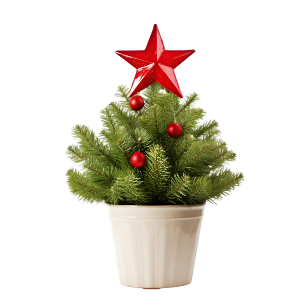 AI generated christmas tree in pot on transparent background png
