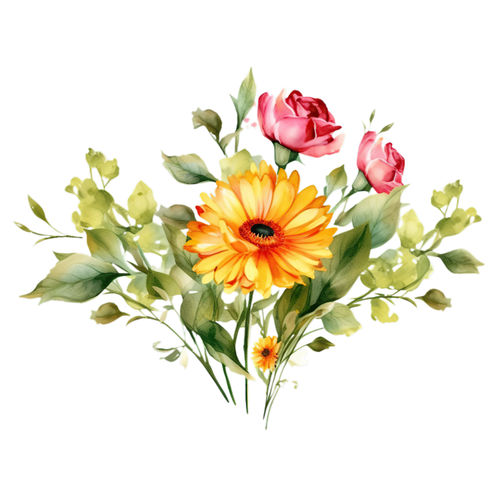 AI generated watercolor flowers on transparent background png