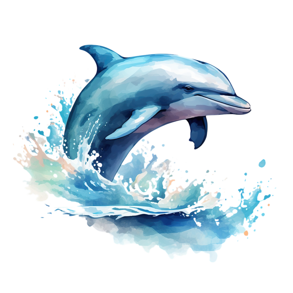 AI generated dolphin jumping out of the water, watercolor illustration png