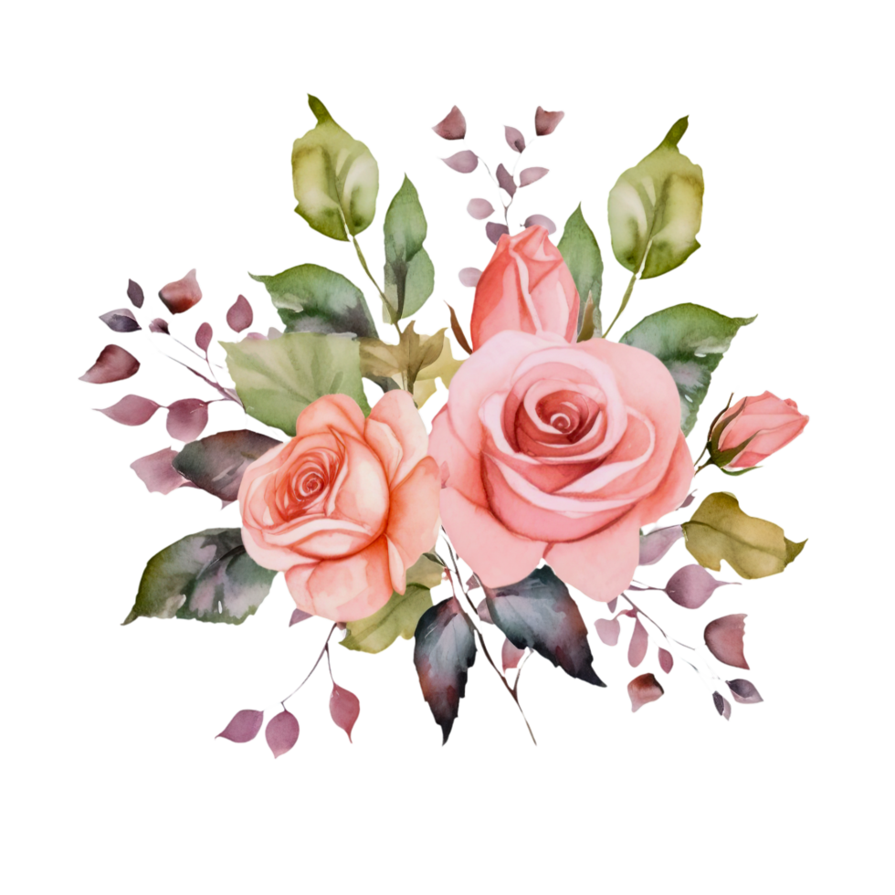 AI generated watercolor roses on transparent background png