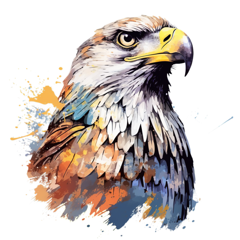 AI generated an eagle with blue and white paint splatters on its head png