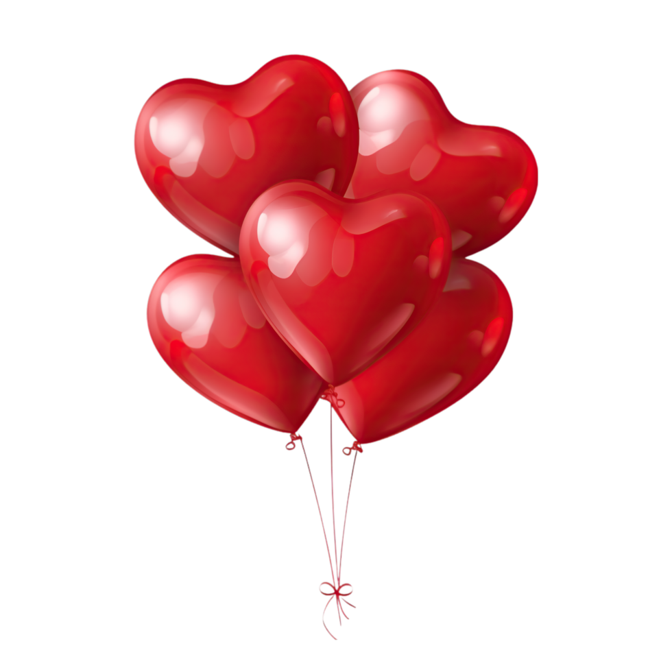 AI generated red heart shaped balloons on transparent background png