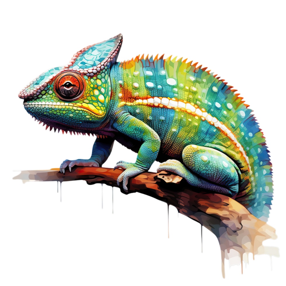AI generated chameleon lizard on a branch png
