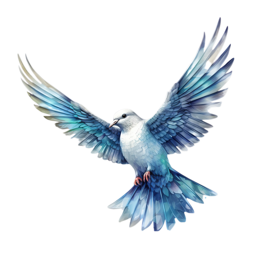 AI generated watercolor painting of a dove with wings spread open png