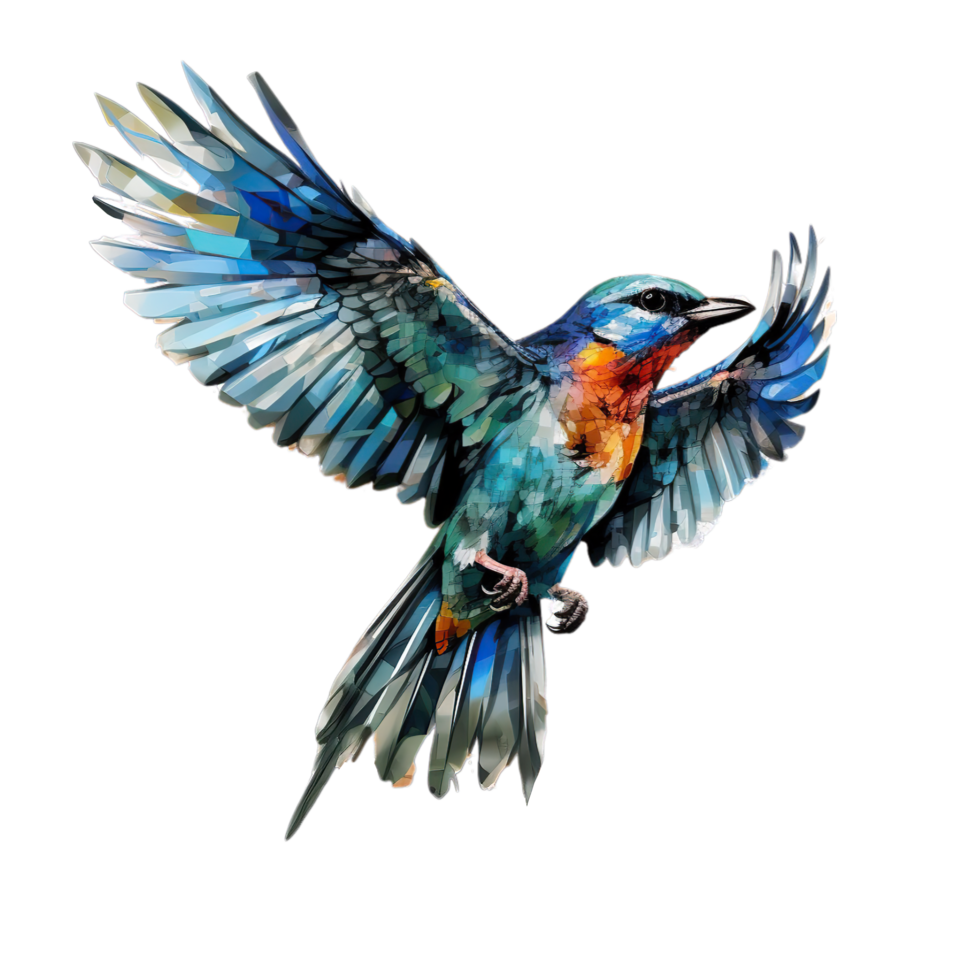 AI generated colorful bird on a branch with splatters png