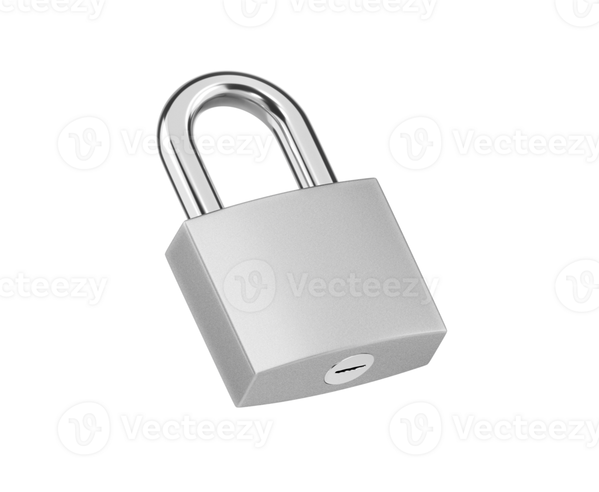 Locked silver color Padlock on, transparent background png