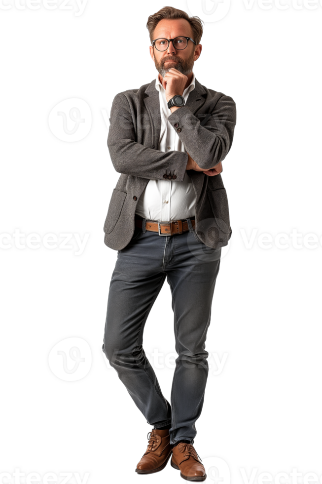 AI generated Full body portrait of Man thinking on isolated on a transparent background png