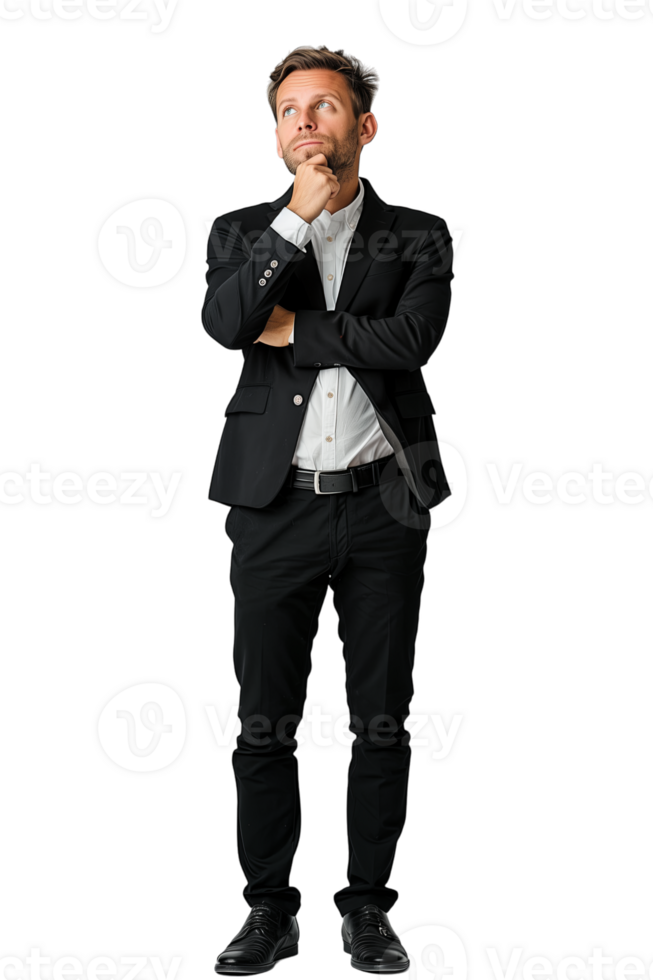 AI generated Full body portrait of Man thinking on isolated on a transparent background png