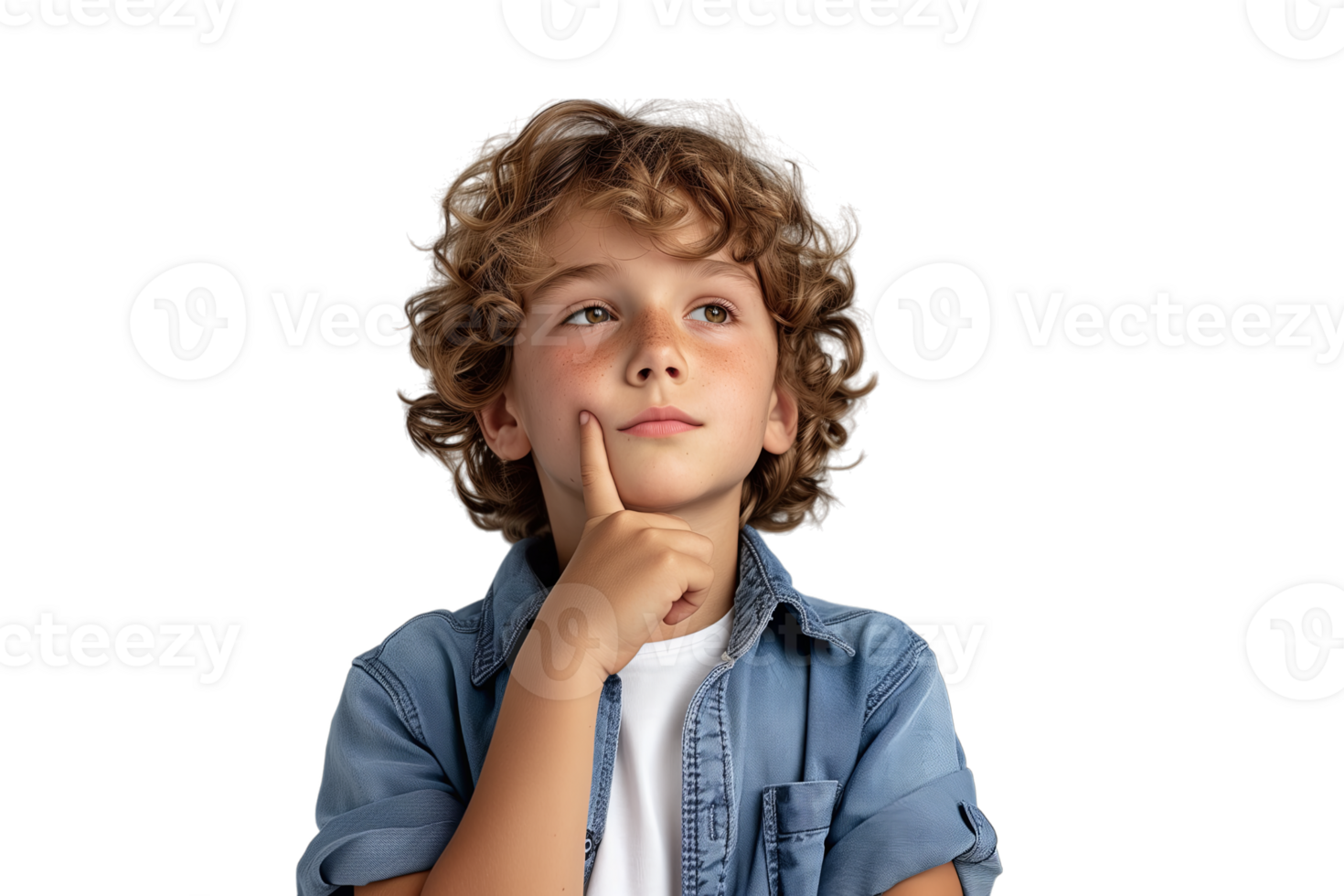 AI generated Close up Boy touching chin and thinking isolated on transparent background png