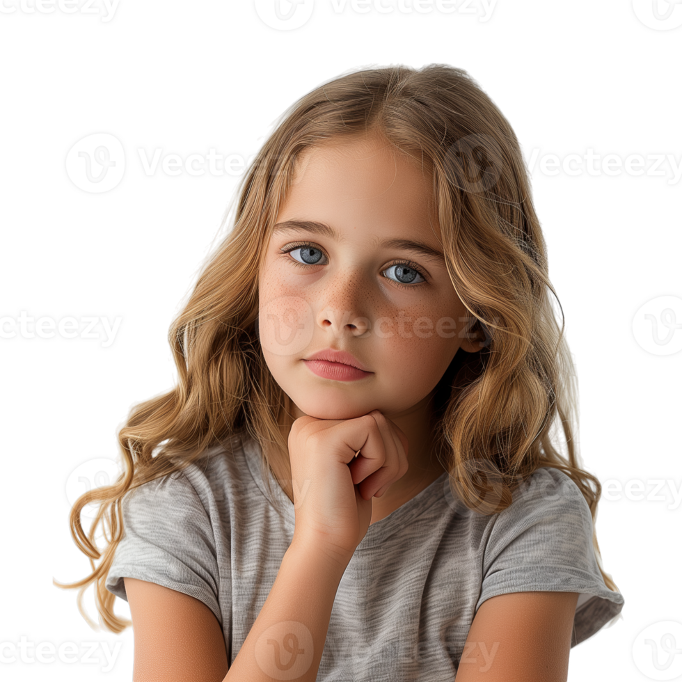 AI generated Close up young girl thinking. png