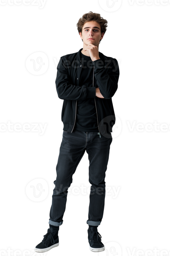 AI generated Full body portrait of Man thinking on isolated on a transparent background png