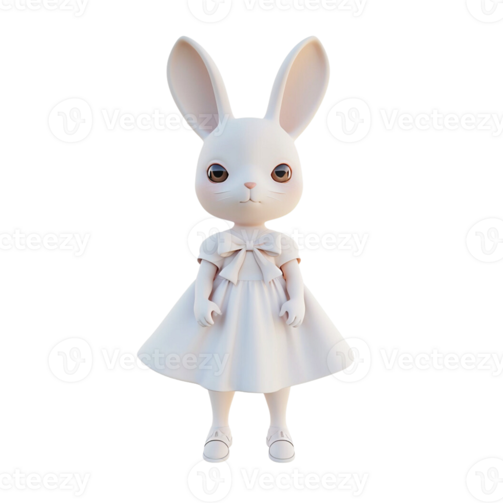AI generated A 3D illustration of a cute anthropomorphic rabbit character in a white dress. png