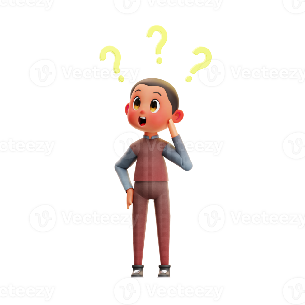 3d illustration Kid Thinking Questions png