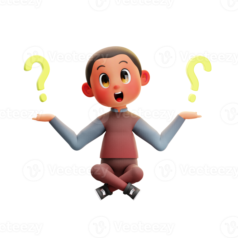 3d illustration Kid Wondering Questions png