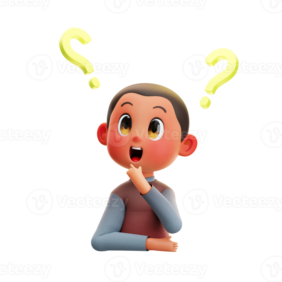 3d illustration Kid Wondering Questions png